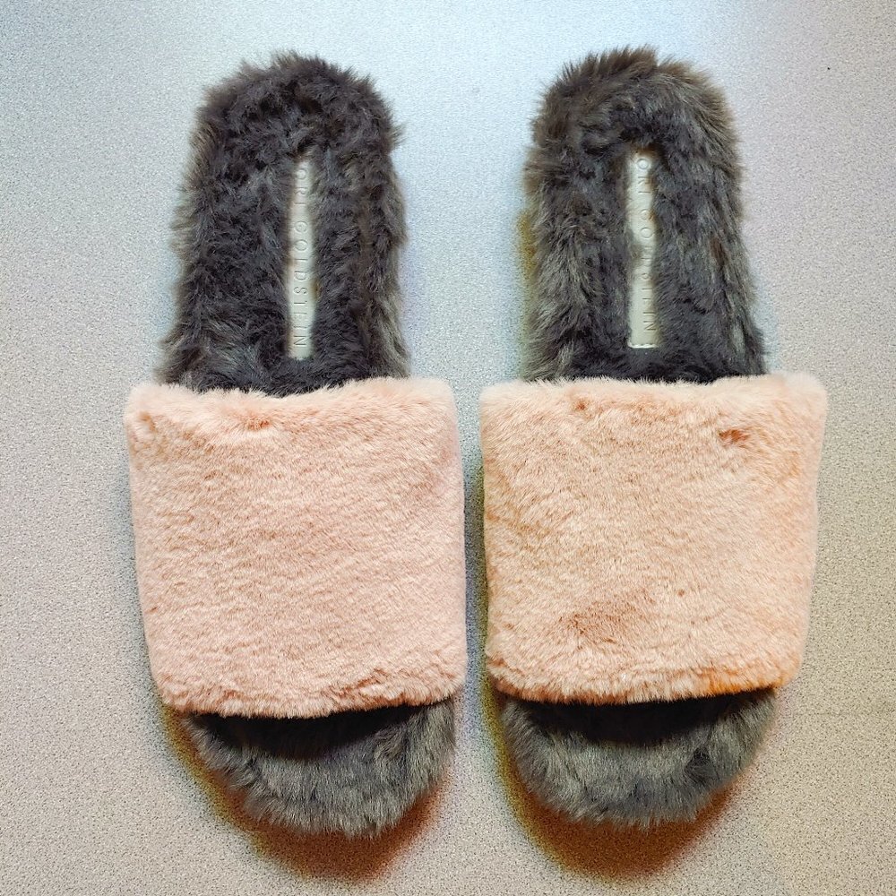 Lori Goldstein Dillian Faux Fur Lounge Slides Women's size 9 Pink & Black
